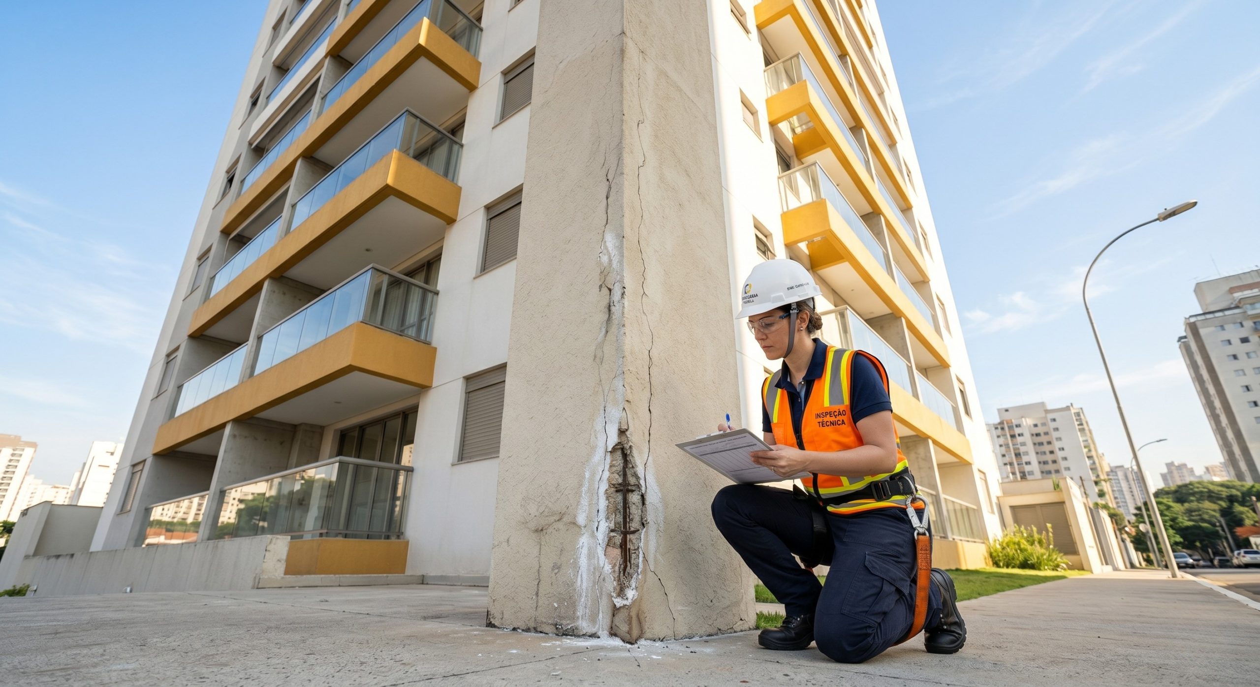 Vistoria estrutural de pilar em edifício residencial pela Agius